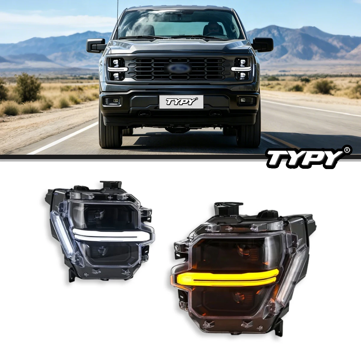 

TYPY Headlights for F150 2024-2026 F-150 with Startup Animation Sequential Turn Signal Dual-beam LED Black