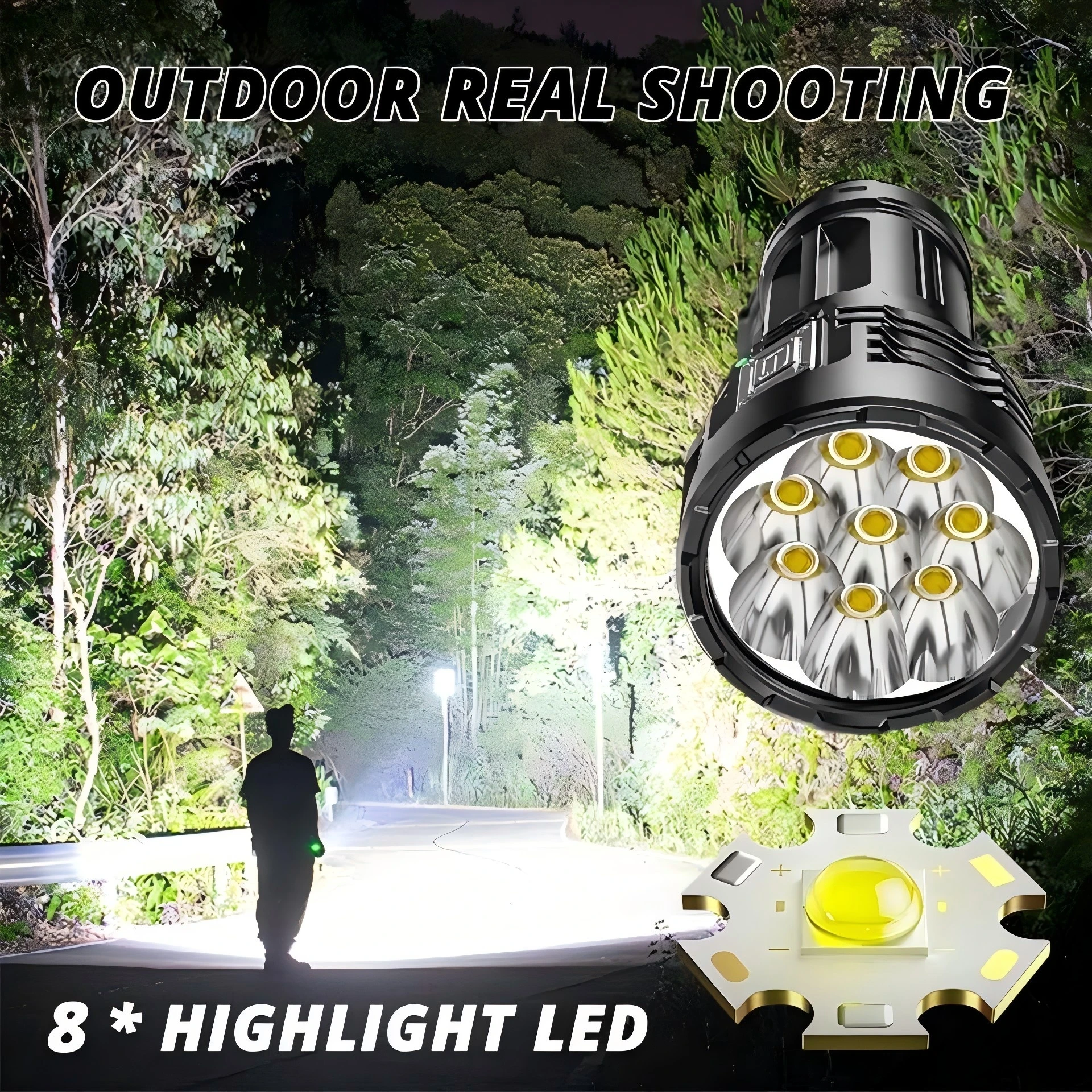 High Power LED Flashlight Rechargeable Camping Tactical Light 8 LED With side Light Lantern ABS Outdoor Fishing Patrol Torch