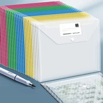 10 個ファイルバッグ透明プラスチック A4 書類ファイリング収納袋学生オーガナイザー情報ポケットフォルダー文具