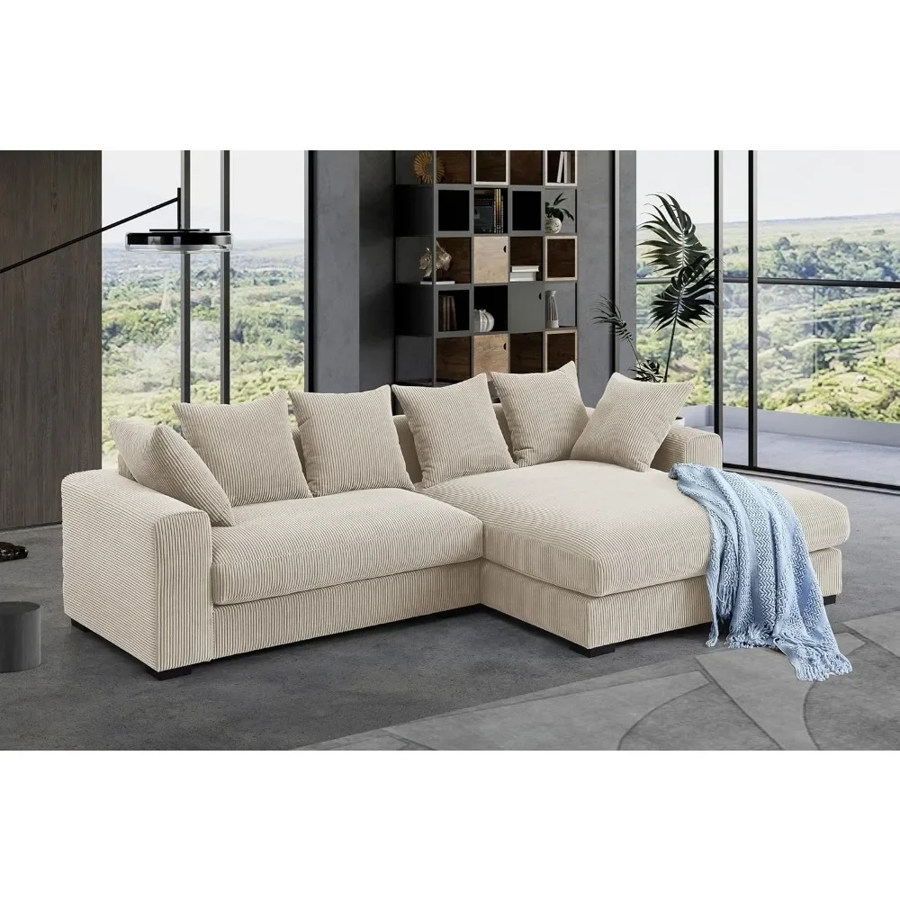 

L Shaped Corduroy Upholstered Sectional Sofa With Right Facing Chaise,3 - Piece Oversized Lounge Couch Convertible Sleeper|