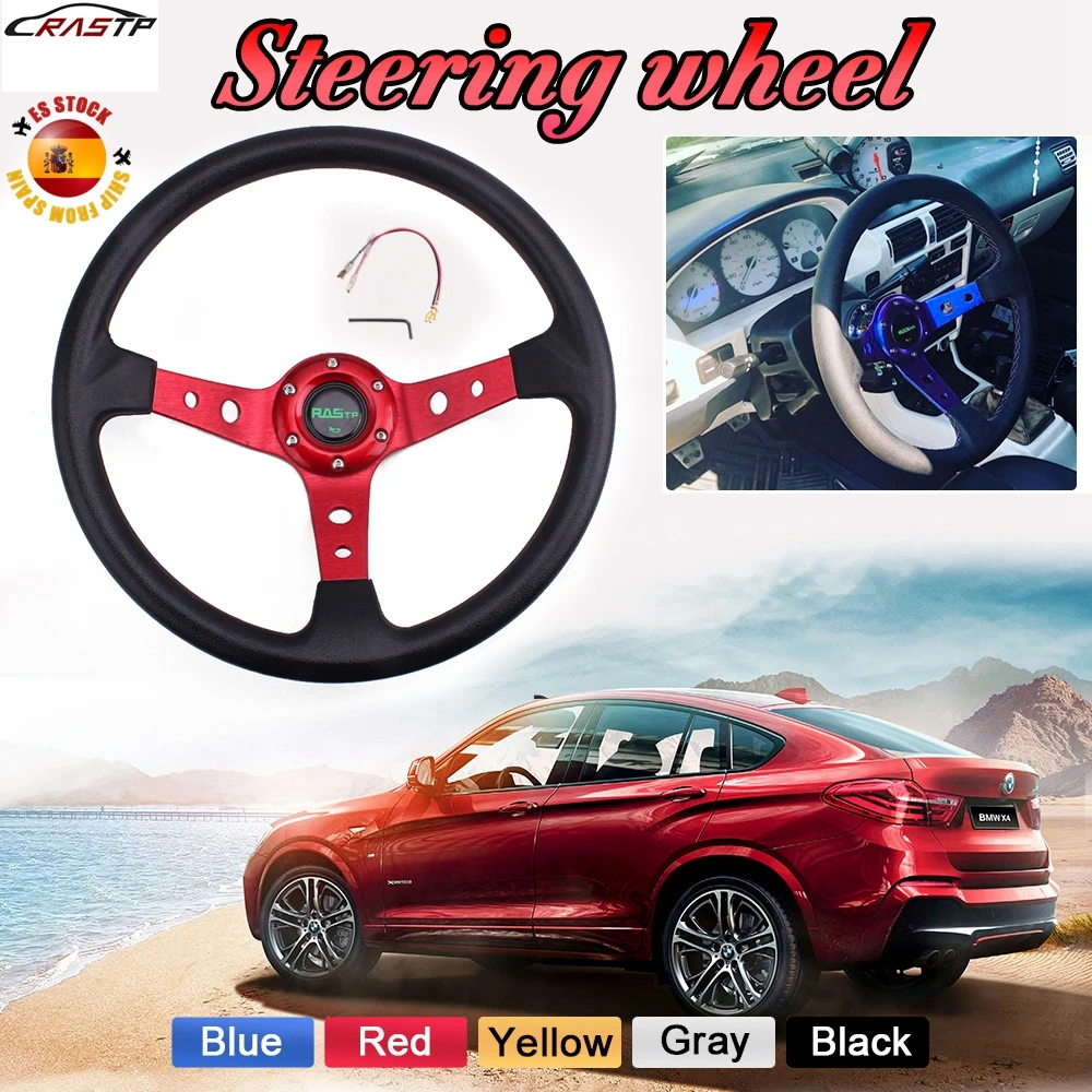 

RASTP-14inch 350mm Universal Racing Drift Steering Wheel Aluminum PU Car Sport Steering Wheels Car Accessories RS-STW020-TP