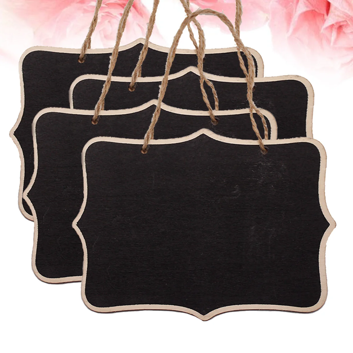 4PCS Mini Chalkboards Multi Purpose Hanging Sign Plaque Tags Wooden Memo Signs for Wedding Kids Crafts Garden Decor