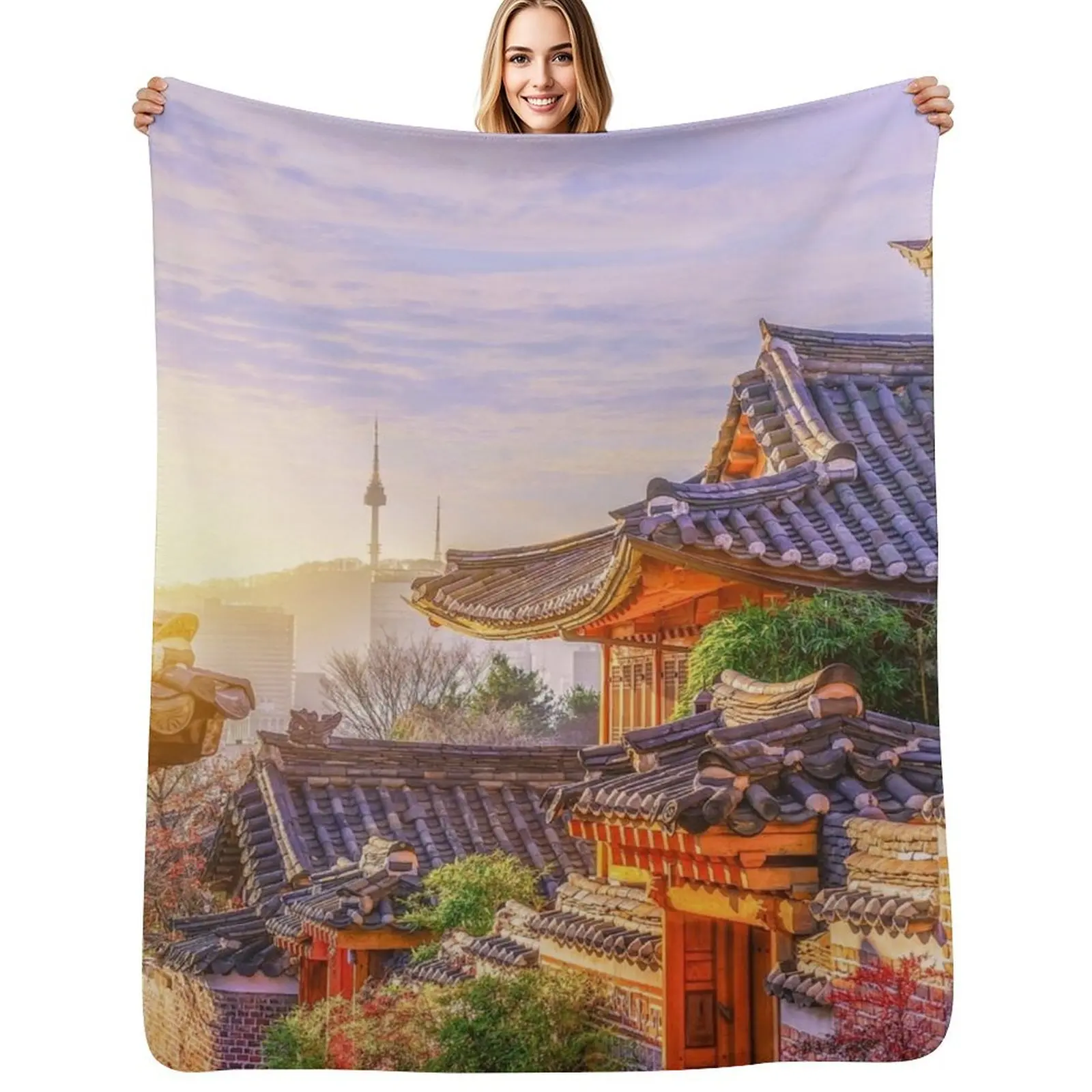 Korean Traditional Houses - South Korea Throw Blanket Cute Plaid Weighted Thins Plaid Sofa Blankets