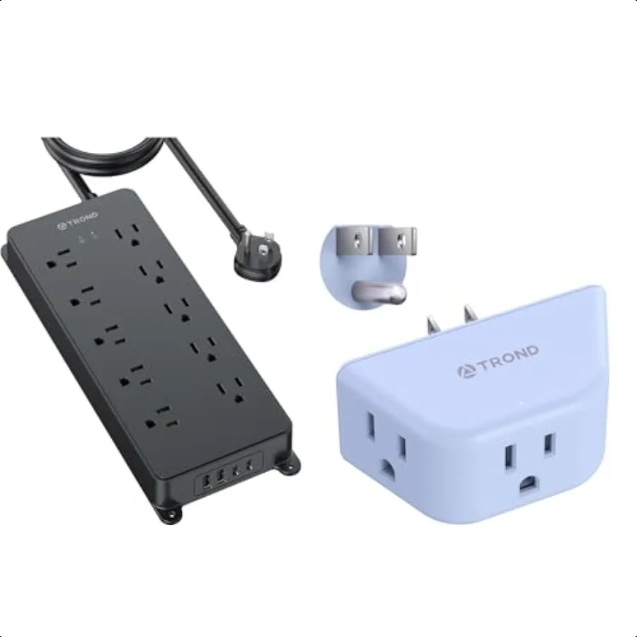 

Surge Protector Power Strip 10ft 4000J ETL Listed 10 Widely Spaced Outlets + Blue Outlet Extender with 3Prong Grounded Sockets