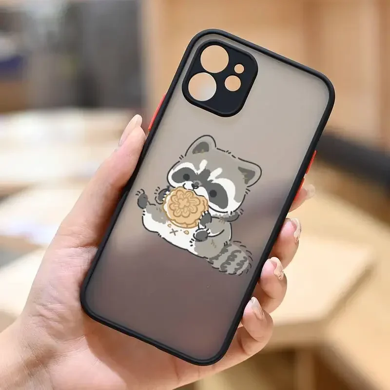 Cute Animal Raccoon Phone Case for iPhone 15 16 11 12 13 14 Pro Max 15 Plus 13Mini 7 8 SE Cartoon Transparent Cover Fundas Bags