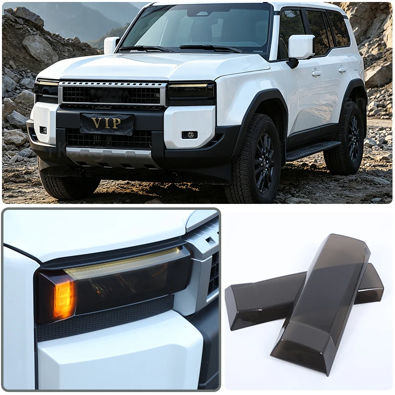 

For Toyota Land Cruiser 250 Prado LC250 2024 2025 2026 Transparent gray Front headlight Decoration Protect Frame Cover Accessory