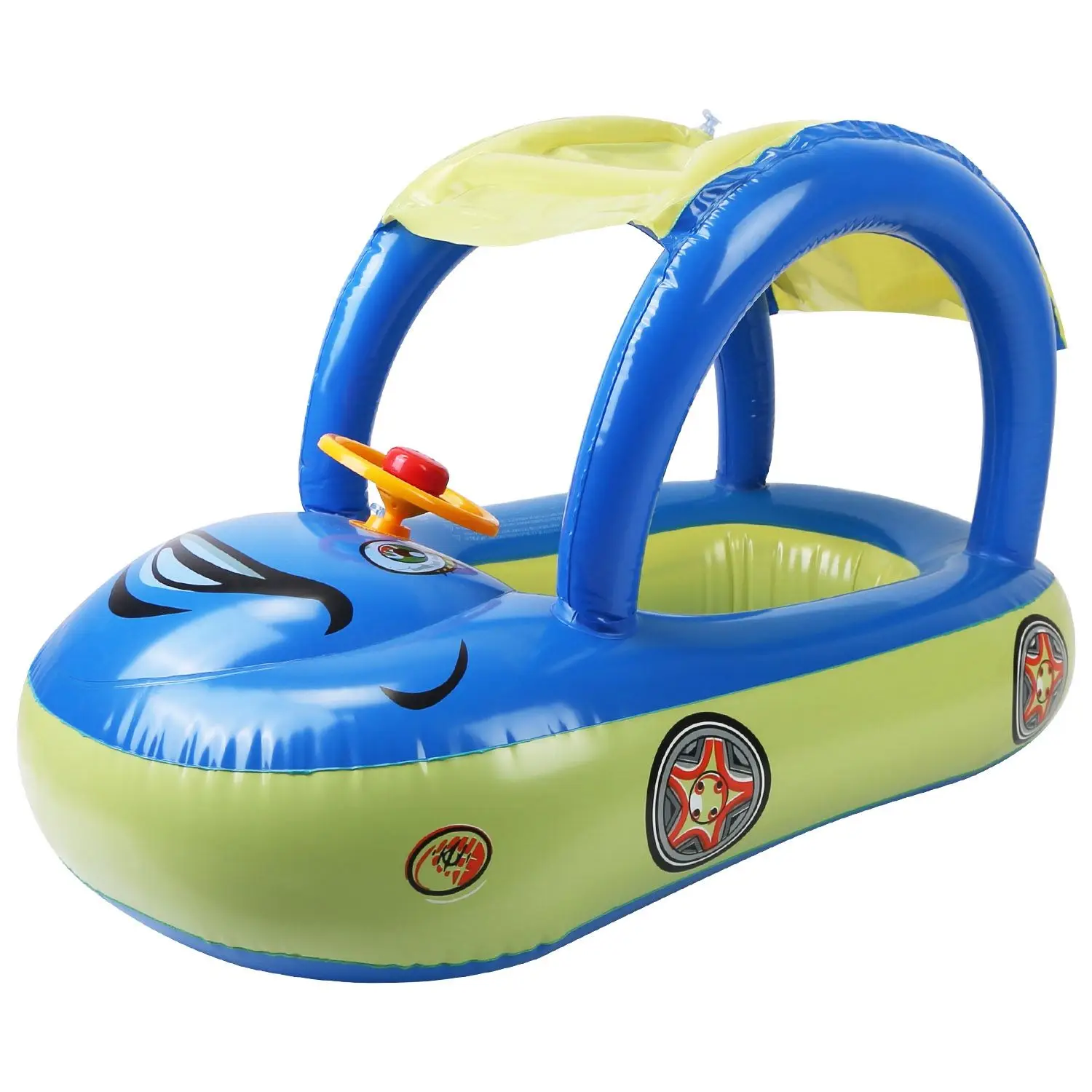 

Baby Inflatable Pool Float Car Shaped Toddler Swimming Float Boat Pool Toy Infant Swim Ring Pool with Sun Protection Canopy