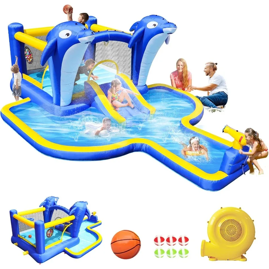 8-in-1-Wasserrutsche, Hüpfburg, riesiger aufblasbarer Wasserpark für 310, aufblasbare Wasserrutschen für Hinterhof, Party, Geschenk, Waterslide Bou