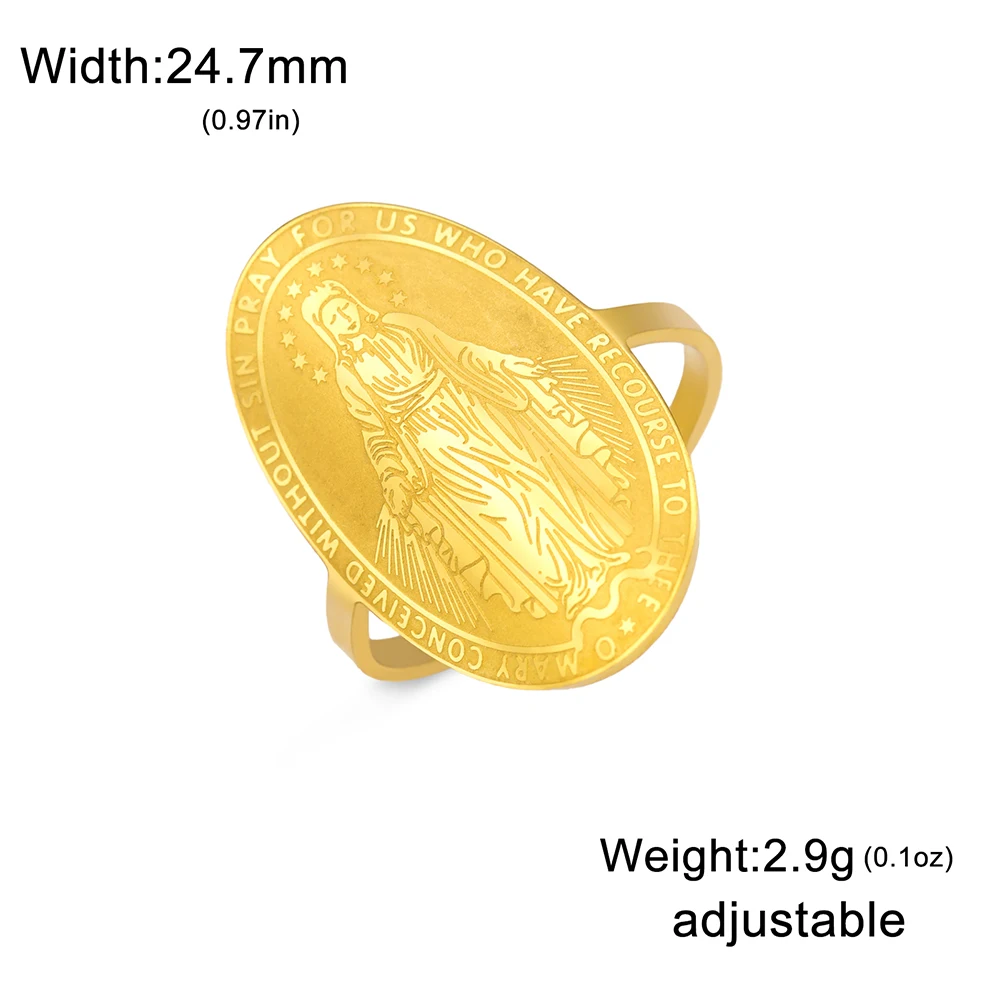 Dawapara مريم العذراء الدائري قابل للتعديل الأم المقدسة مريم الهدايا المسيحية نعمة حماية حلقة دينية مجوهرات من صلب لا يصدأ