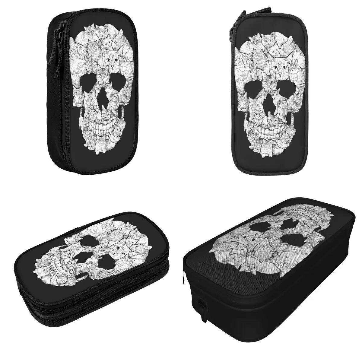 Cute Cat Skull Horror Skull Pencil Cases Pencilcases Pen Holder for Student Big Capacity Bag Office Gifts Stationery