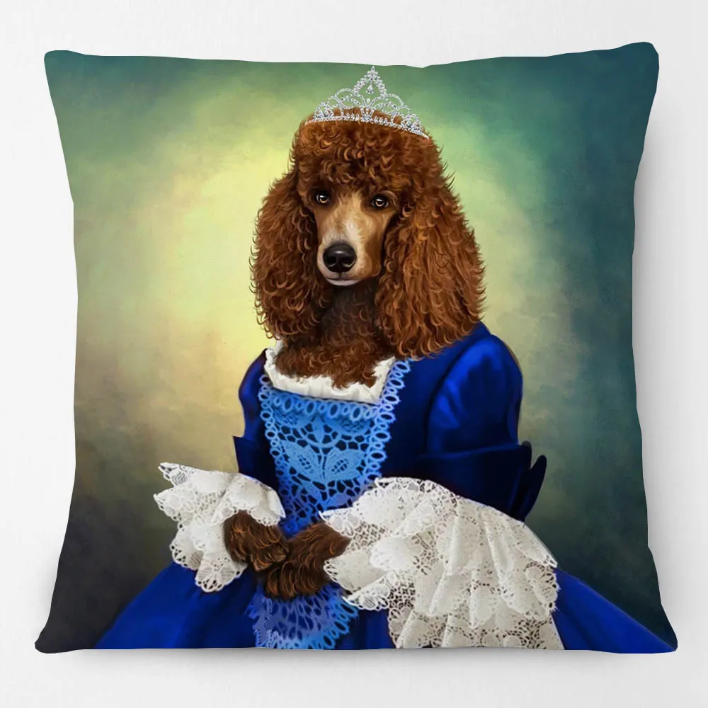 Fundas de cojín con pintura de animales, perros, poodle, beagle, estilo europeo, elegante, real, hermoso, retrato de gato victoriano, almohadas decorativas
