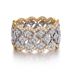 Huitan Hot Trend Women Rings with Sparkling Cubic Zirconia Hollow Leaf Design Two Tone Hip Hop Rock Rings Party Jewelry