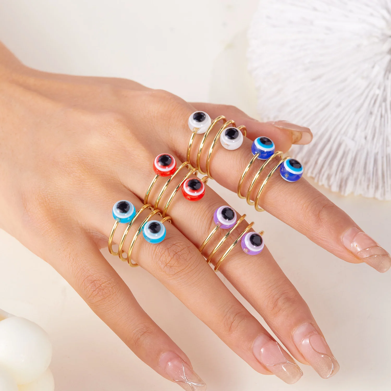 Anillo abierto de ojo malvado turco de la suerte tamaño 7 para mujer, anillo de aleación de resina colorida de mal de ojo, joyería de protección espiritual, regalo de bendición