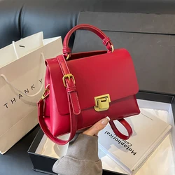 Red Vintage High Quality Tote Bag Large Capacity Popular Single Shoulder Crossbody Bag Women's Summer Design Sense Commute Bags