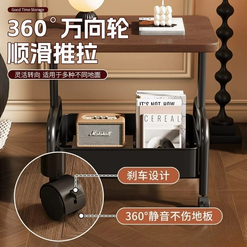 Mobile Home Coffee Table, Small Cart Side Table Living Room Sofa, Bedroom Storage with Roller Rack Small Table Coffee Tables