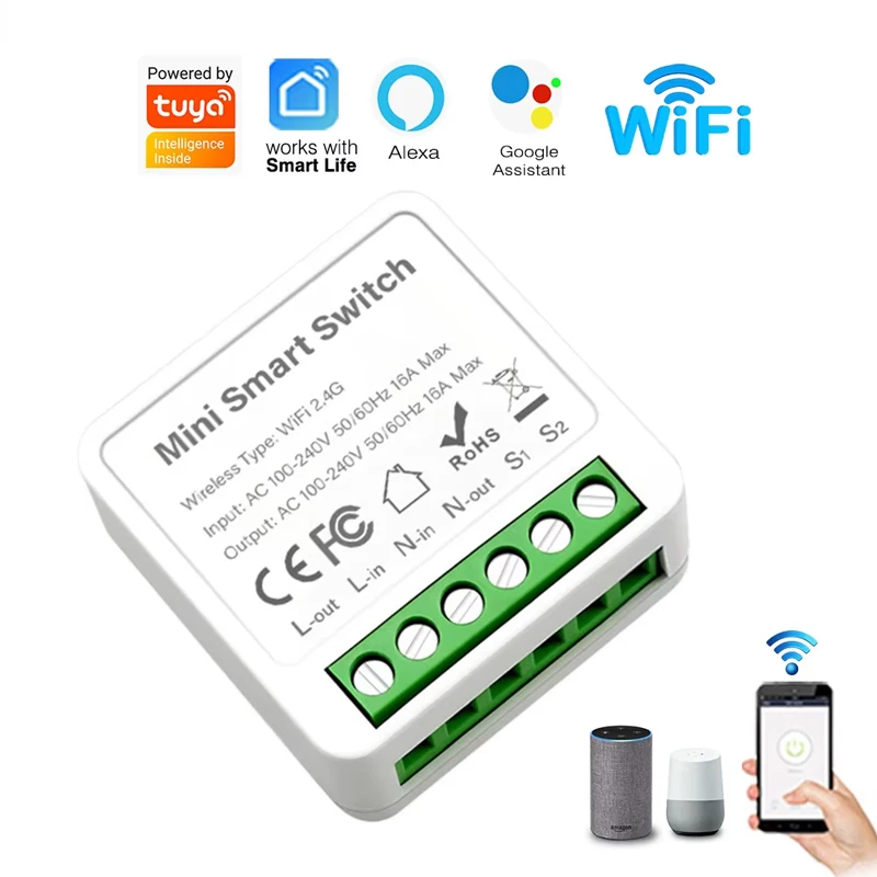 Tuya Wifi/zigbee 3.0 16A/20A Mini Smart Switch DIY Breaker Relay Smart Home Automation 2-way Control for Alexa Google Home