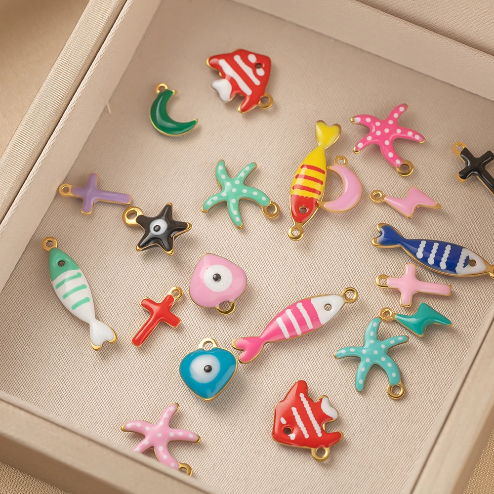 20Pcs/Lot Stainless Steel Small Starfish Fish Enamel Pendant For DIY Ocean Necklace Earrings Jewelry Making Accessories Findings view 4