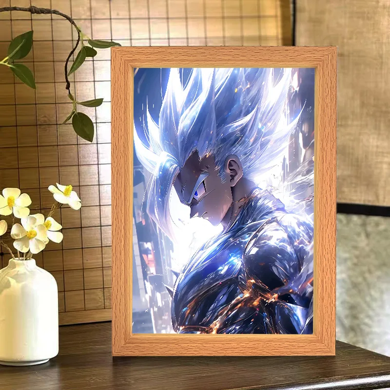 ของขวัญตกแต่งห้องนอนลายตัวละครอนิเมะดราก้อนบอล โคมไฟภาพวาดกรอบรูปไฟ LED สำหรับสาวไซย่า