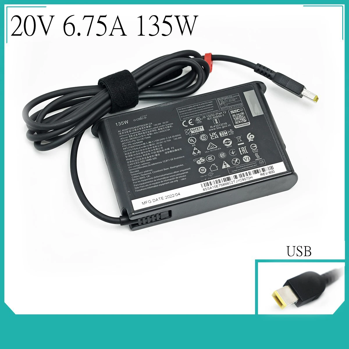 135W Charger 20V 6.75A USB-C Laptop Adapter for Lenovo ThinkPad P51 P52 S5 R720 Y700 Y50-70 ADL135SCC3A Power Supply