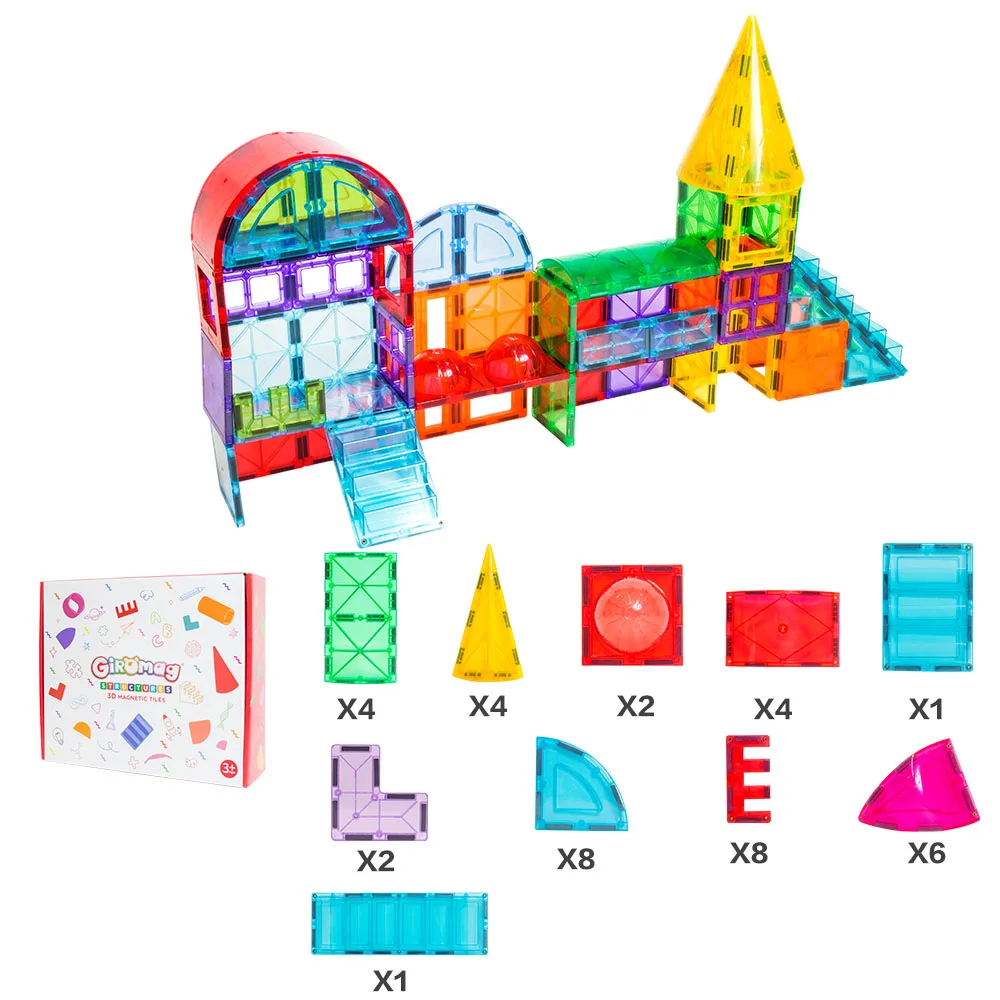 GIROMAG 40PCS Special Shape Magnetic Blocks STEM Construction Toys for Kids 3-12 Unique Design Creative Learning Gift