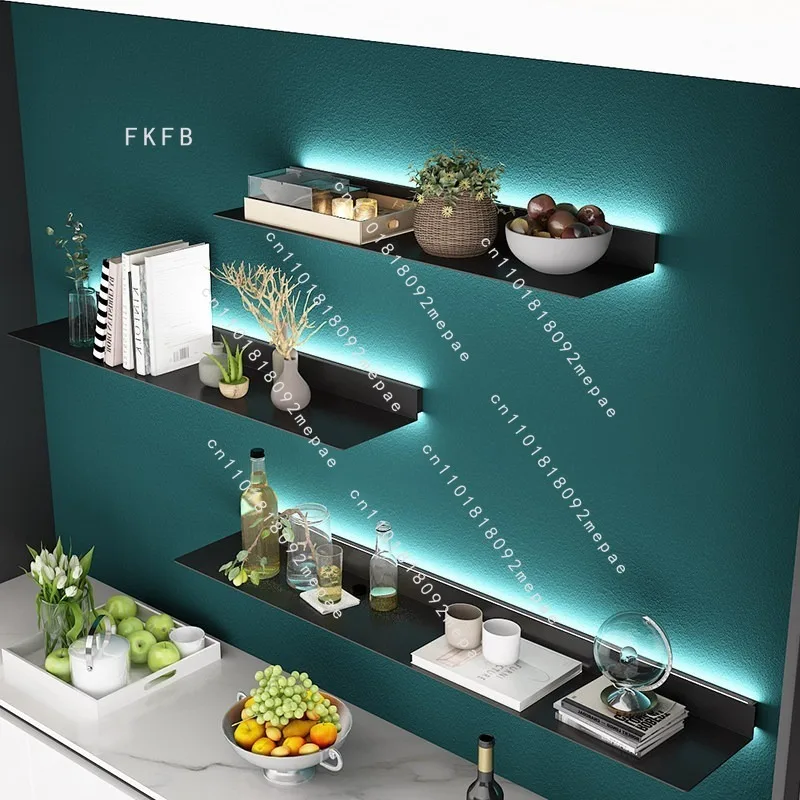 

Modern simple luminous wall shelf bookshelf wall hanging wrought iron wall baffle living room laminate display stand