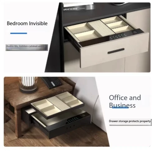 Fingerprint and Password Safe, Mini Hidden Drawer Family Safe - Small Wardrobe Lock Box