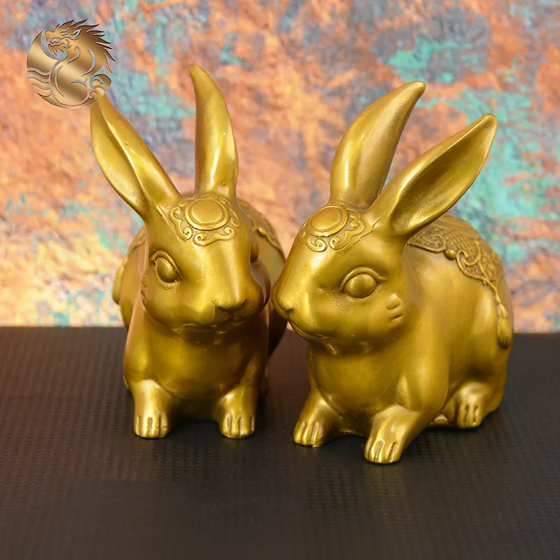 

Медная статуя счастливого кролика, статуя кролика зодиака, офисный домашний декор, подарок для украшения стола