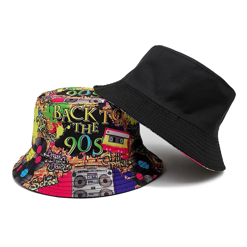 Retro 80s Bucket-Hat Fishing-Hat for Men Women Rave Party Access Nostalgic Classic Party Graffiti Bucket Hat Made of Cotton