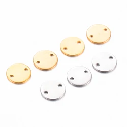 Wholesale 50Pcs/lot Stainless Steel 2 Holes Connector Round Charms For Necklace Pendants Bracelet DIY Making Accessories