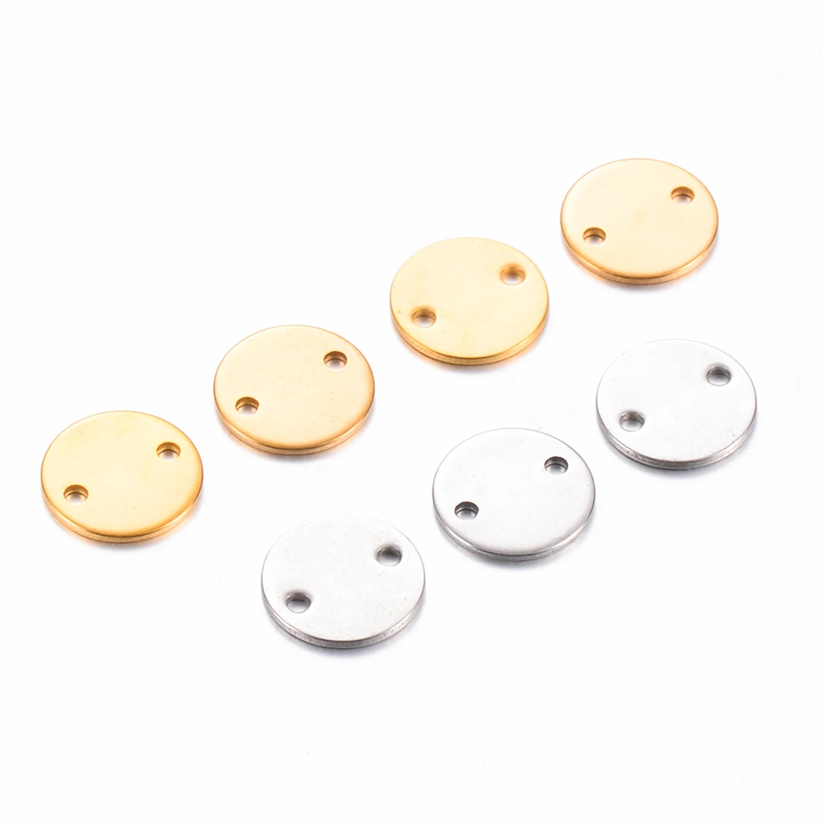 Wholesale 50Pcs/lot Stainless Steel 2 Holes Connector Round Charms For Necklace Pendants Bracelet DIY Making Accessories