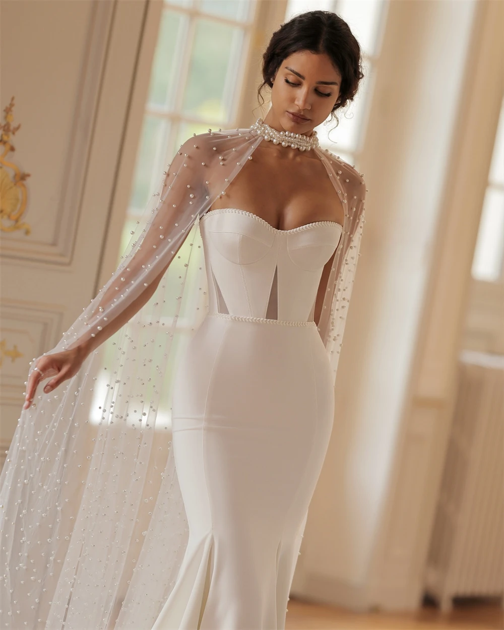 

Customized Boho White Jersey Wedding Dress Elegant Sweetheart Sleeveless Bridal Gowns Classic Mermaid Court Train Robe de mariée