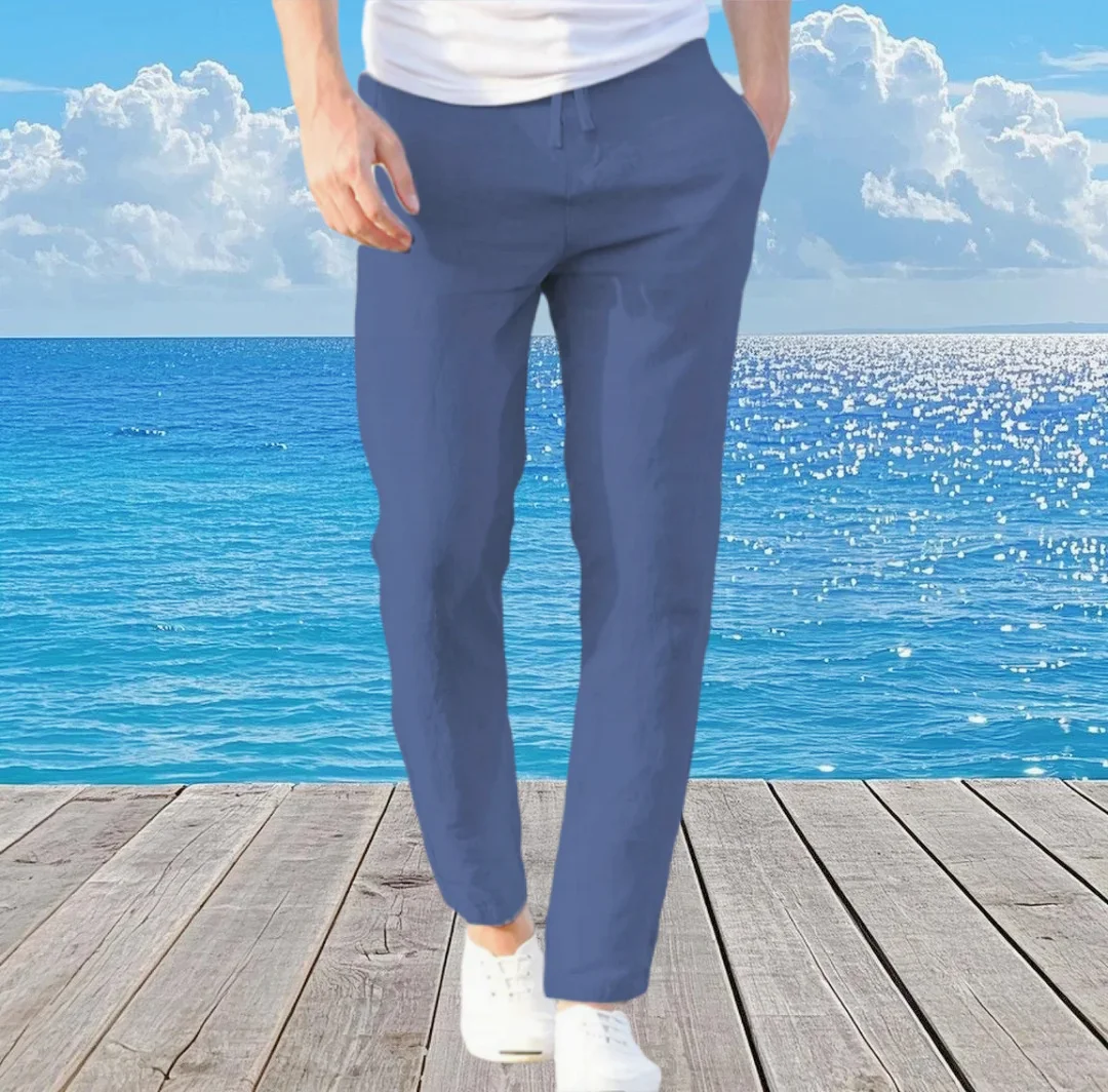 

2026 New Men's Beach Pants Joggers Streetwear Cotton Linen Sweatpants Casual Pants Hawaiian Vacation Loose Summer Long