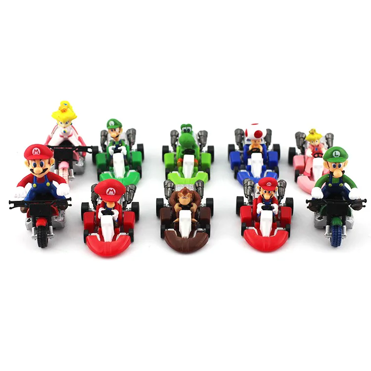 

10pcs/8pcs Super Mario Figure Toy Pull-back Car Yoshi Luigi Wario Donkey Kong Doll Modal Ornaments Cartoon Peripheral Toys Gifts