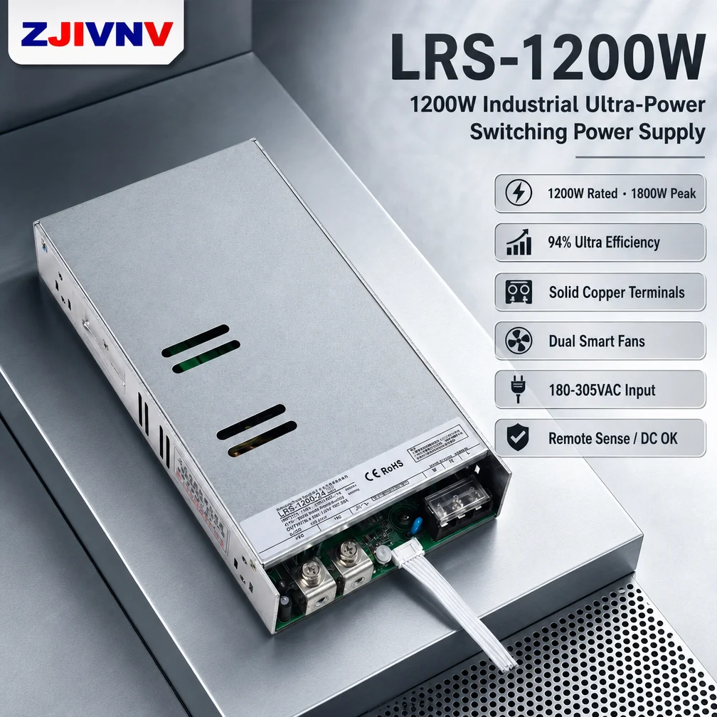 LRS-1200W 1200W High Power Industrial Switching Power Supply 24V 50A 36V 48V 25A 94% Efficiency Dual Fan AC-DC with Active PFC