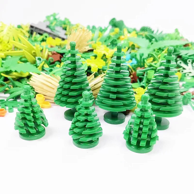 MOC Plants Accessories Bricks 3471 2435 6064 10884 City House Trees Pine Prickly Bush Green Grass Military Building Bricks Toys