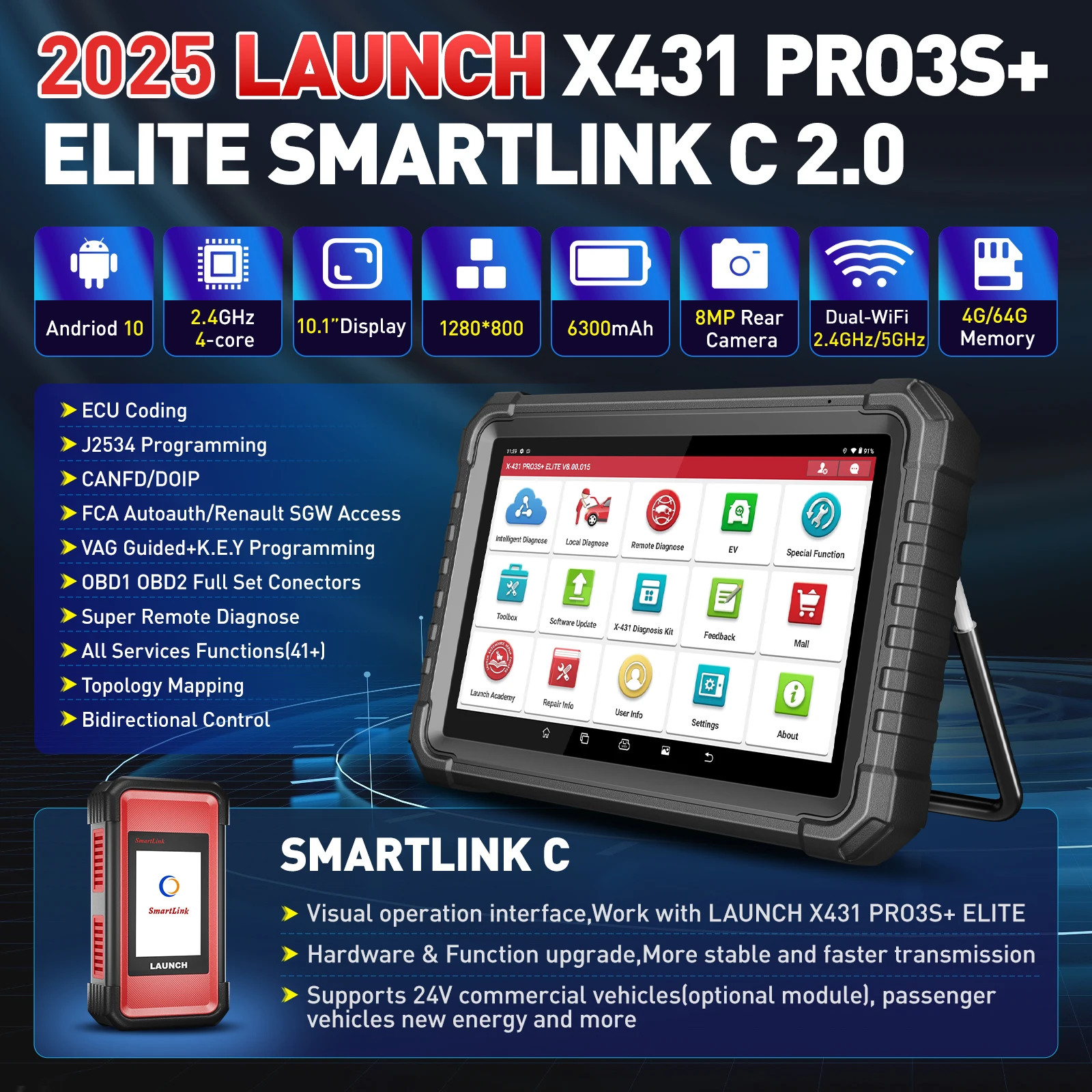 إطلاق X431 PRO3S + ELITE أداة البرمجة المتقدمة J2534 CAN FD DOIP الترميز عبر الإنترنت جميع نظام أداة تشخيص السيارات خريطة الطوبولوجيا #2