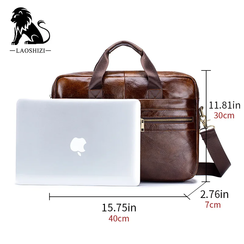 Men's leather briefcase single shoulder crossbody men's headband layer leather laptop bag storage organizer  document sorting