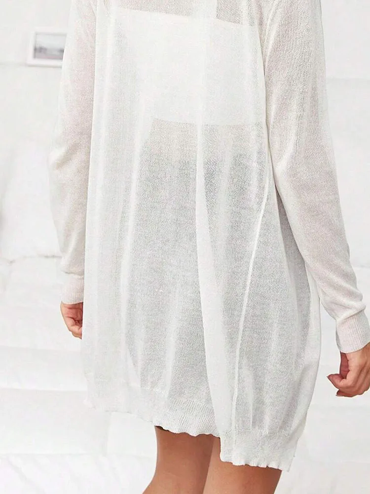 Cardigan tricoté mi-long pour femmes, élégant, couleur unie, plage, printemps été, ample, polyvalent, pare-soleil