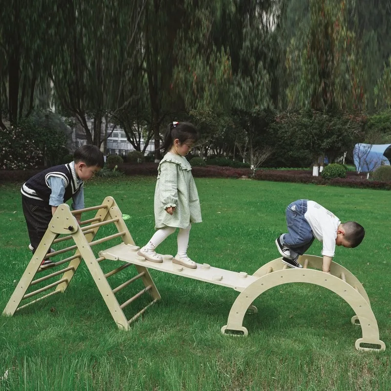 Wooden children's climbing frame household indoor foldable sensory integration training children's toys three-in-one climbing