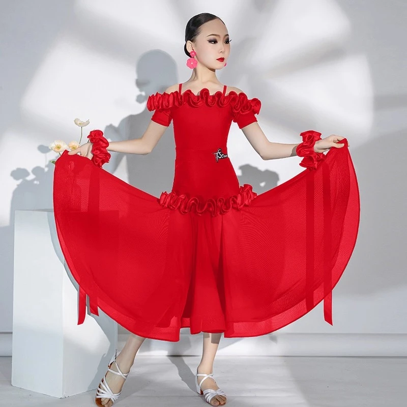 

Новые юбки для современного танца, национальный стандарт, детские бальные танцы, вальс, длинные платья для социальных танцев, костюм для соревнований