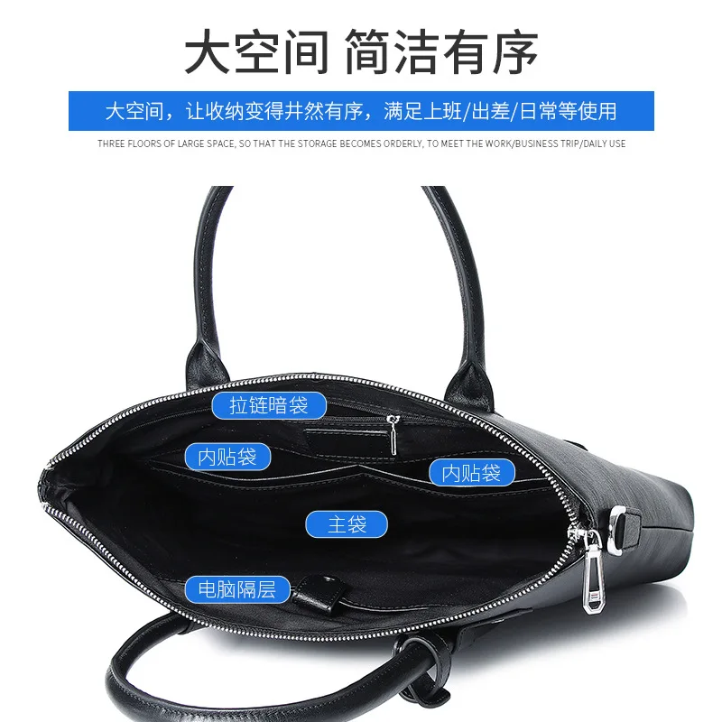 Top Layer Cowhide Genuine Leather Laptop Bag Large Capacity Wear-resistant Business Handbag Men's Briefcase High-end Feel