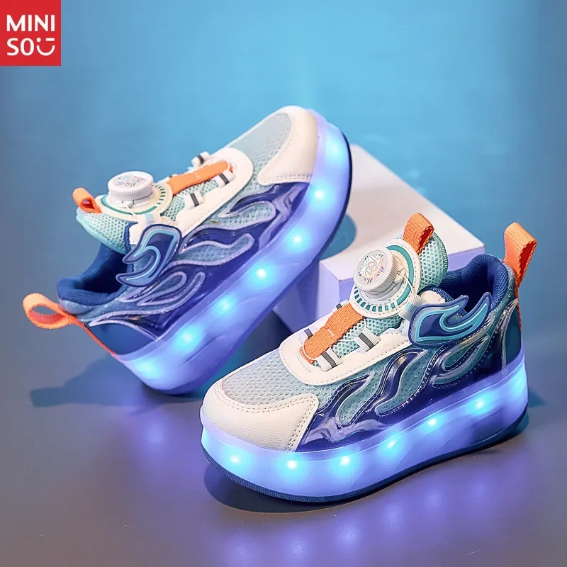 حذاء Miniso Kids Heelys Roller بنعل سميك، حذاء رياضي تزلج بإبزيم ربط من الجلد للأولاد والبنات #4