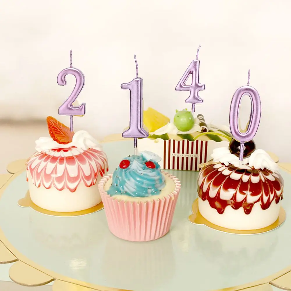 Velas de números de oro rosa, decoraciones de magdalenas de plata, cera creativa, artesanía, suministros de fiesta de cumpleaños, 1 ud.
