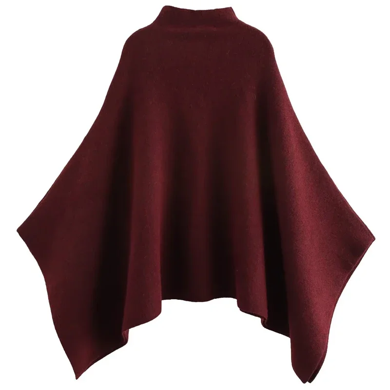 TRAF capas de punto asimétricas para mujer, capa de otoño Borgoña para invierno, Ponchos para mujer, capa roja holgada, abrigos nuevos, Poncho cálido y elegante para mujer