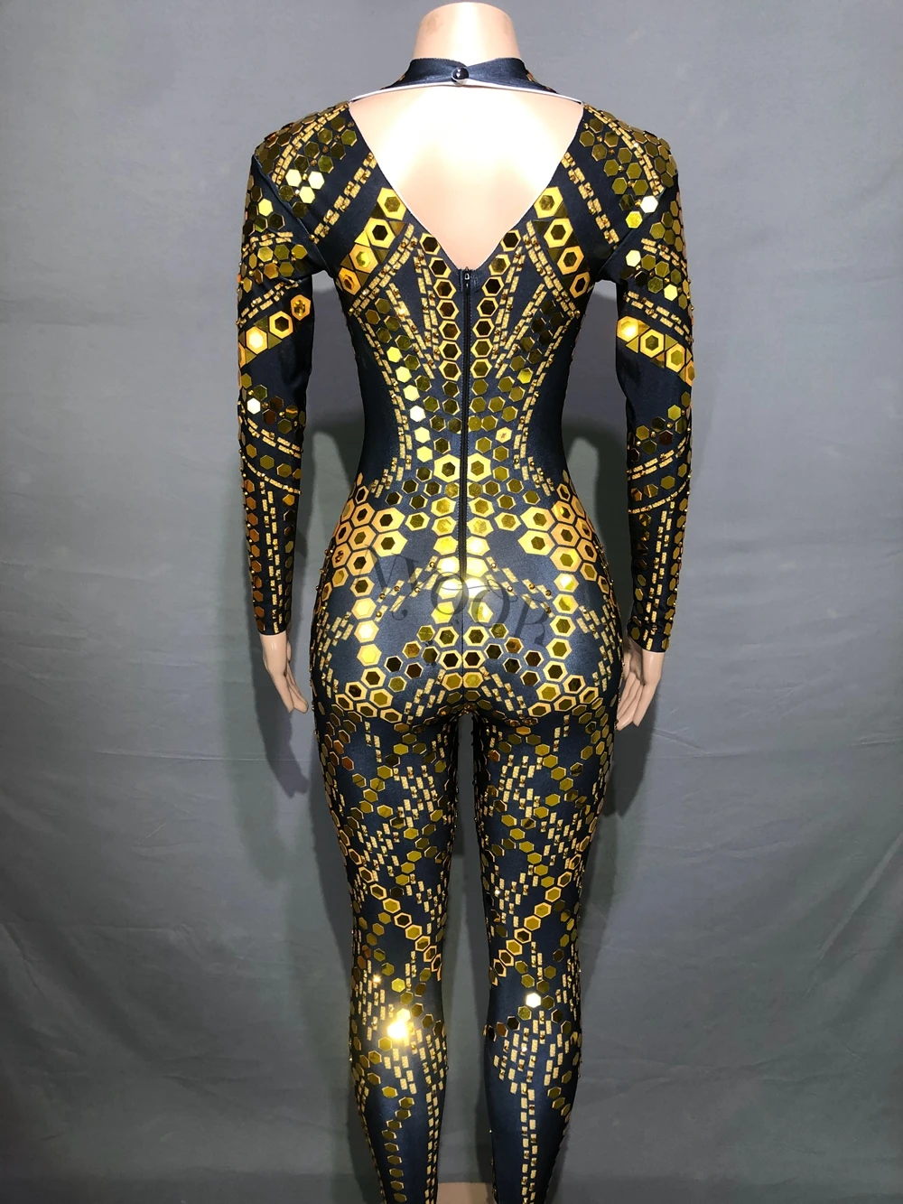 Women Birthday Celebrate Party Sequins Rhinestones Skinny Jumpsuit Sexy Nightclub Performance Dance Costume Show Stage Wear