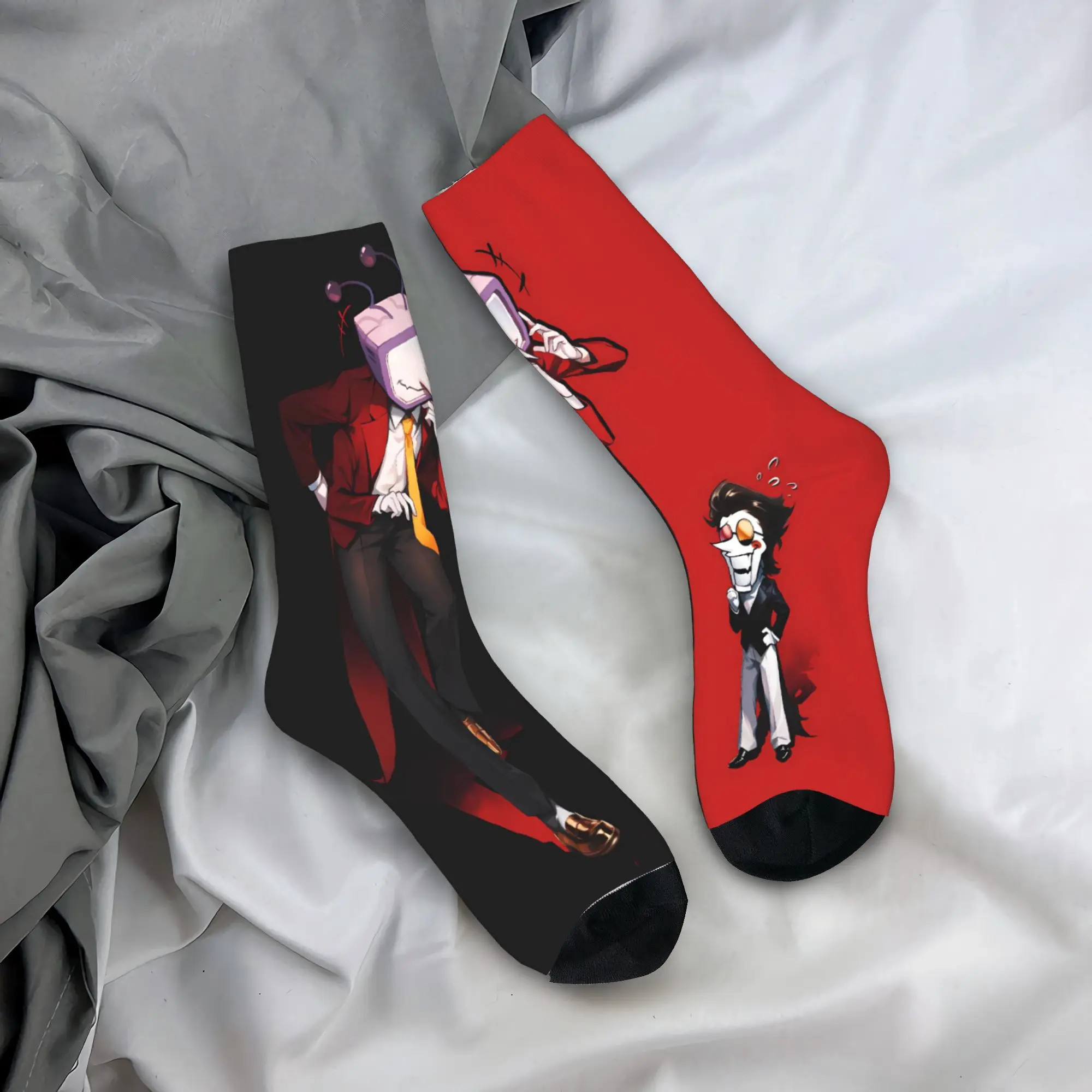 Game Deltarune Spamton Tenna Socks  Vintage Stockings Adults Men Warm Soft Cycling Socks Spring Custom Anti Sweat Socks