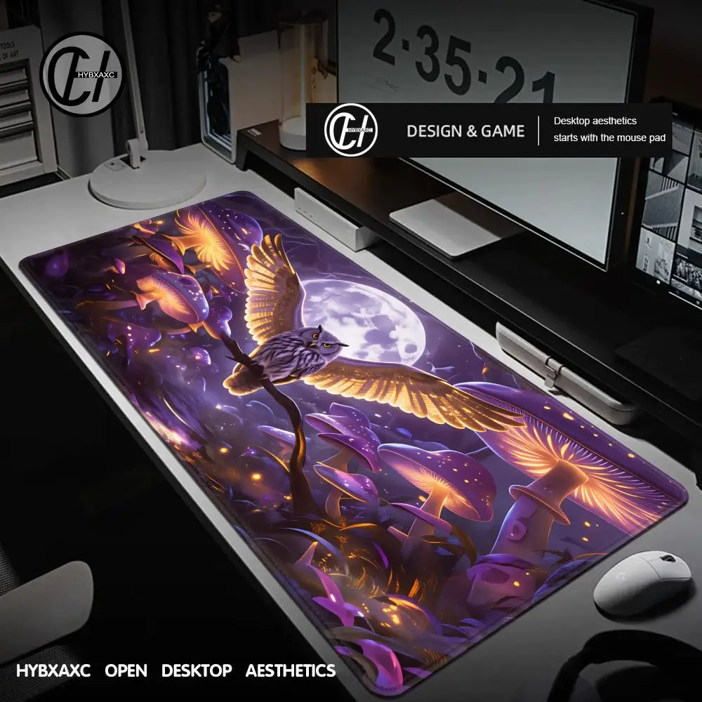 

Mushroom Forest and Owl large Mouse Pad Desk Mat with Stitched Edge Non-Slip desk pad pc accessories gaming mats Office carpet