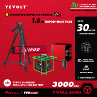 YEVOLT TP-YVGLL4XS12 Series Green Laser Level 3-Plane 12-Line Self-leveling 360 3D Power Measuring Tools-1.5M Aluminium Tripod