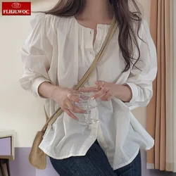 Thin Women Cute Tops Preppy Style Vintage Japaneses Korea Design Single Breasted Button Elegant Formal Retro Shirts Blouse