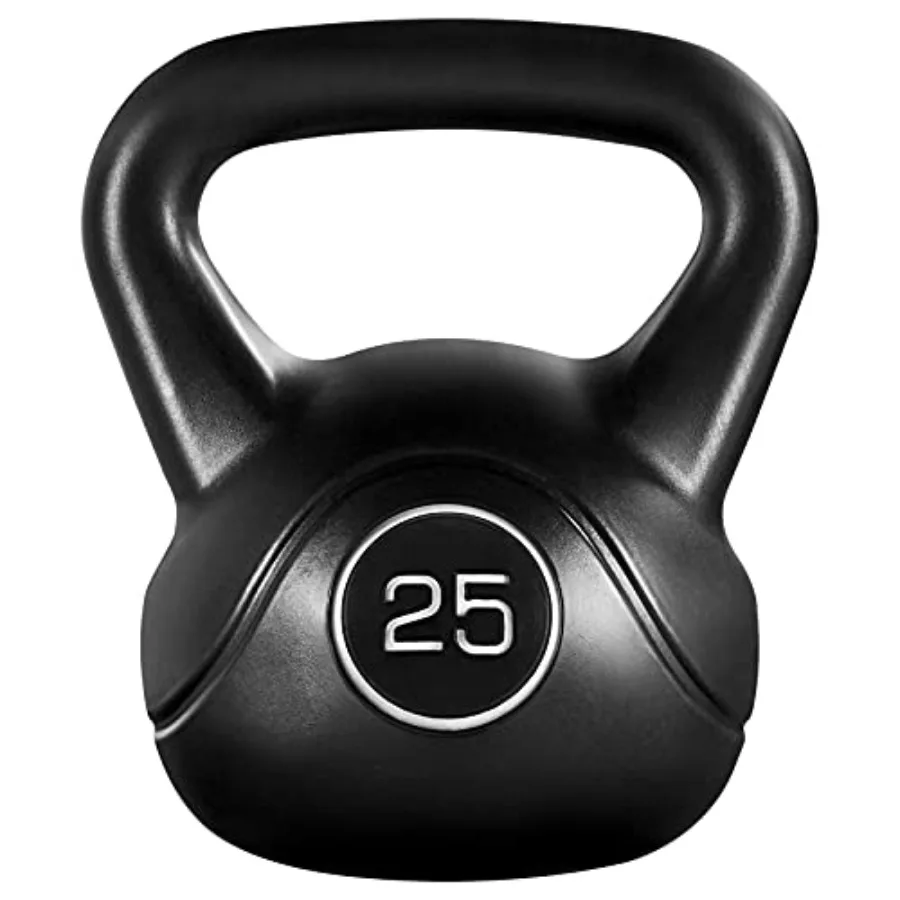 

Home Gym Fitness Workout Bodybuilding Weight Lifting: 25lbs HDPE Coated Kettlebell with Wide Flat Base and Ergonomic Handle Bla